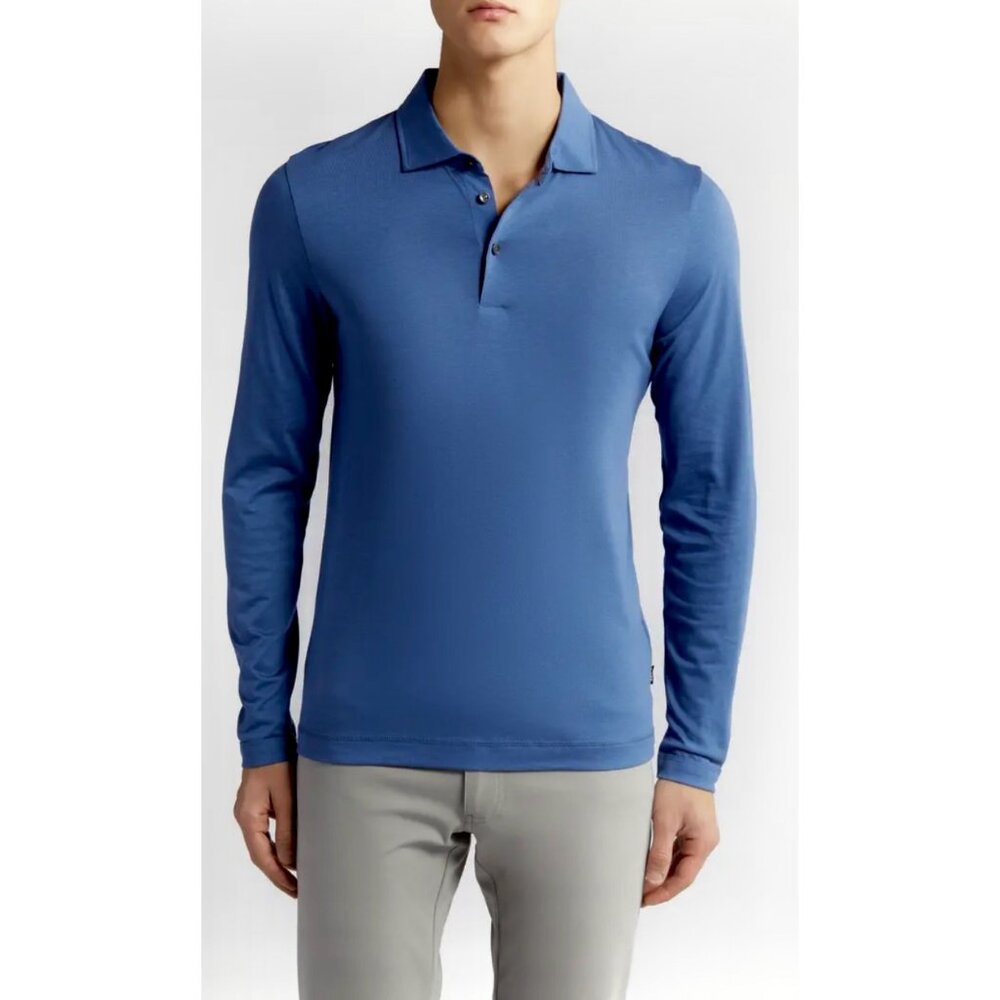 BOSS by Hugo Boss Men's Paver 13 Long Sleeve Polo Button Shirt Large Slim
